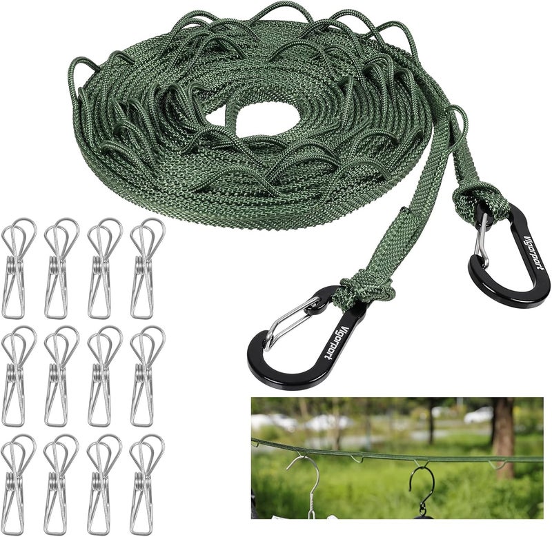 Vigorport Portable Travel Clothesline, Windproof Clothes Line with Hang Hole, Indoor and Outdoor Laundry Line with Clothespins for Hotel, Camping, RV, Cruise Ship (Green, 13.8Ft) - Image 1